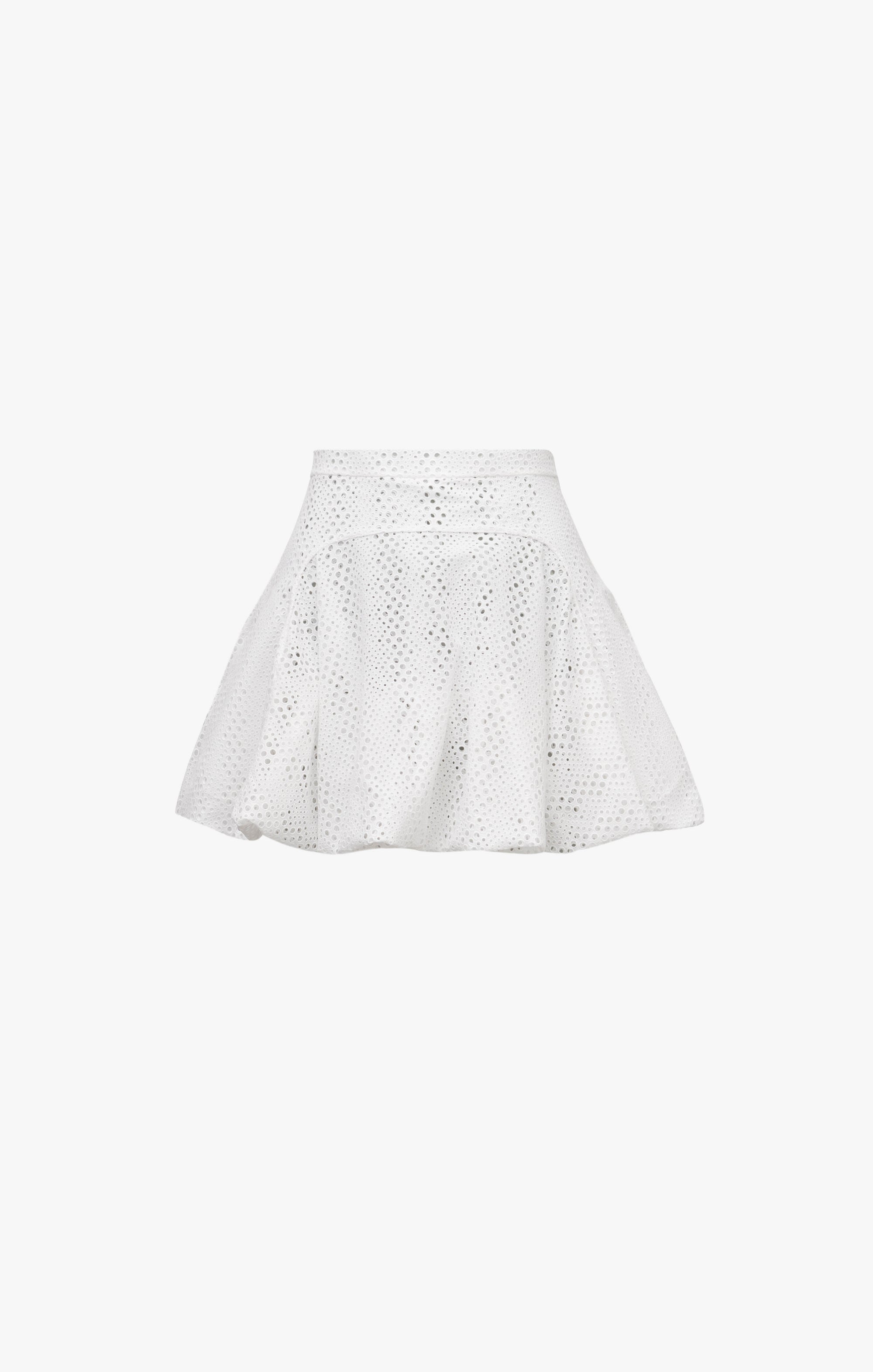 Jupe ceinturée à broderie vague - Blanc