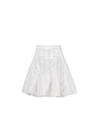 Jupe ceinturée à broderie vague - Blanc