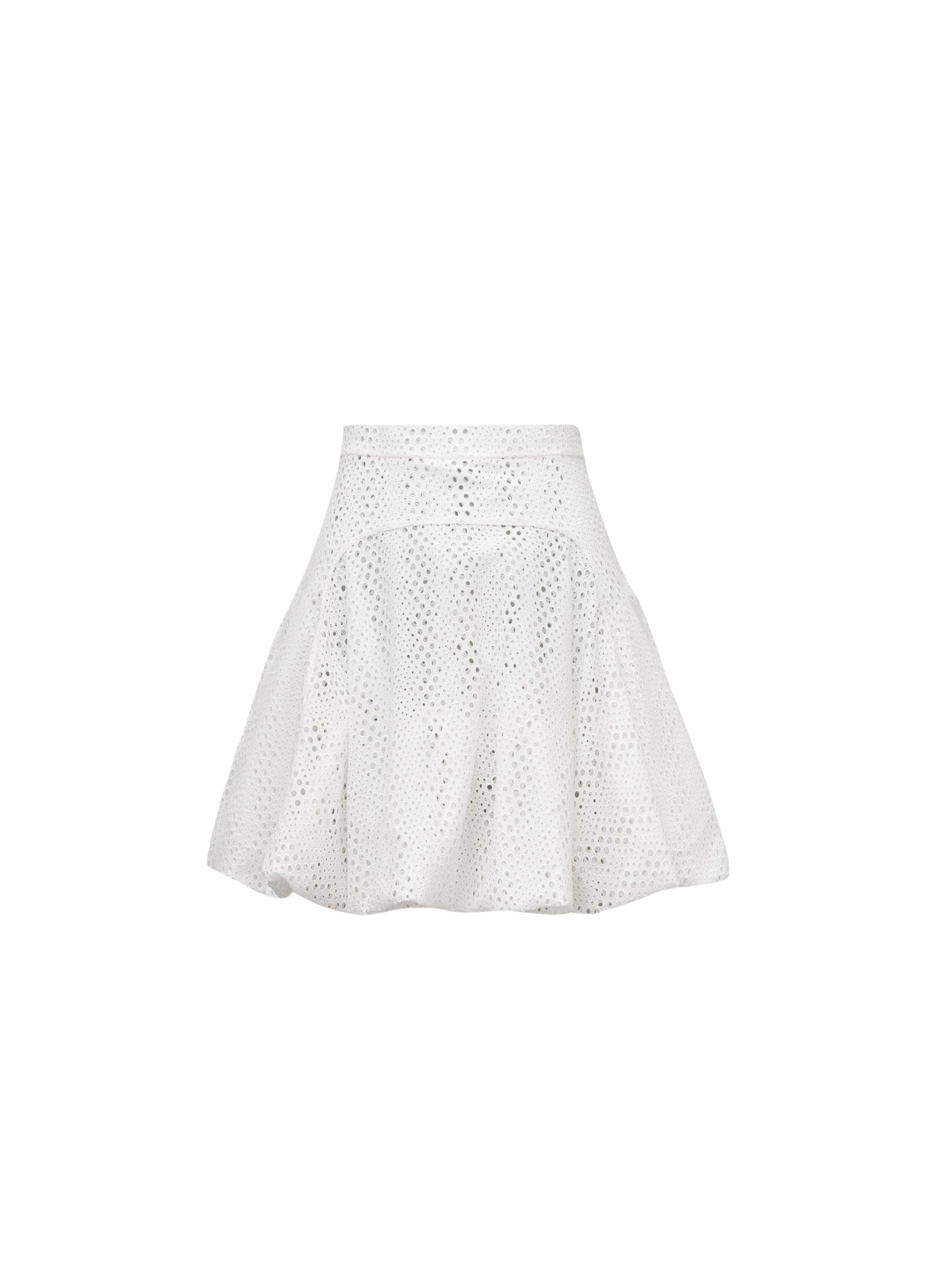 Jupe ceinturée à broderie vague - Blanc