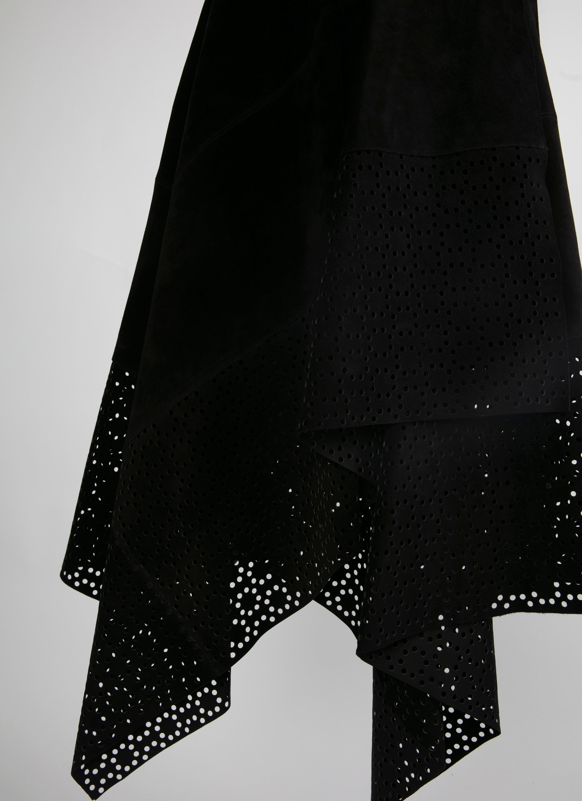 Asymmetrical openwork long leather skirt - Black intense