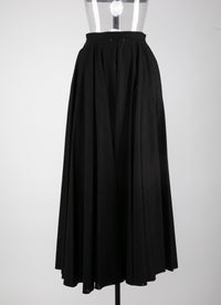 Striped pleated midi skirt - Intense Black
