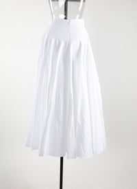 Striped pleated midi skirt - White