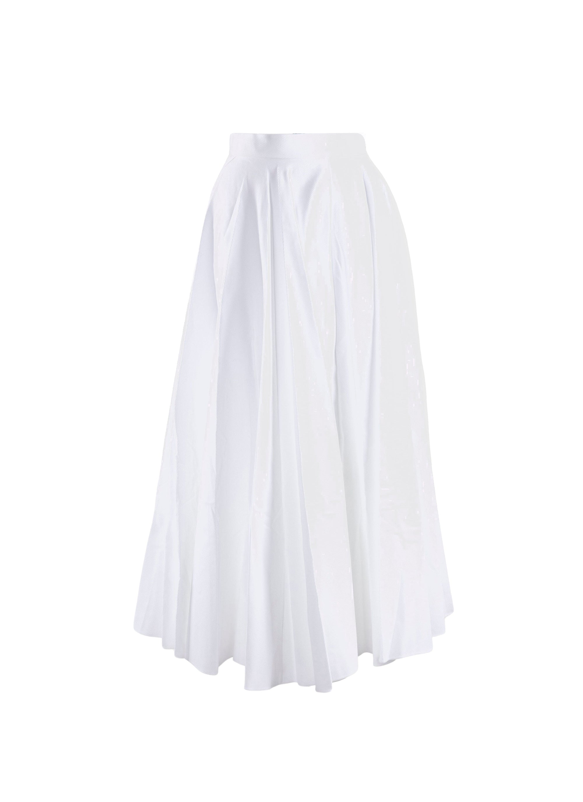 Striped pleated midi skirt - White