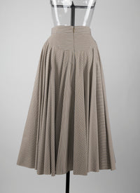 Striped pleated midi skirt - Ochre & White