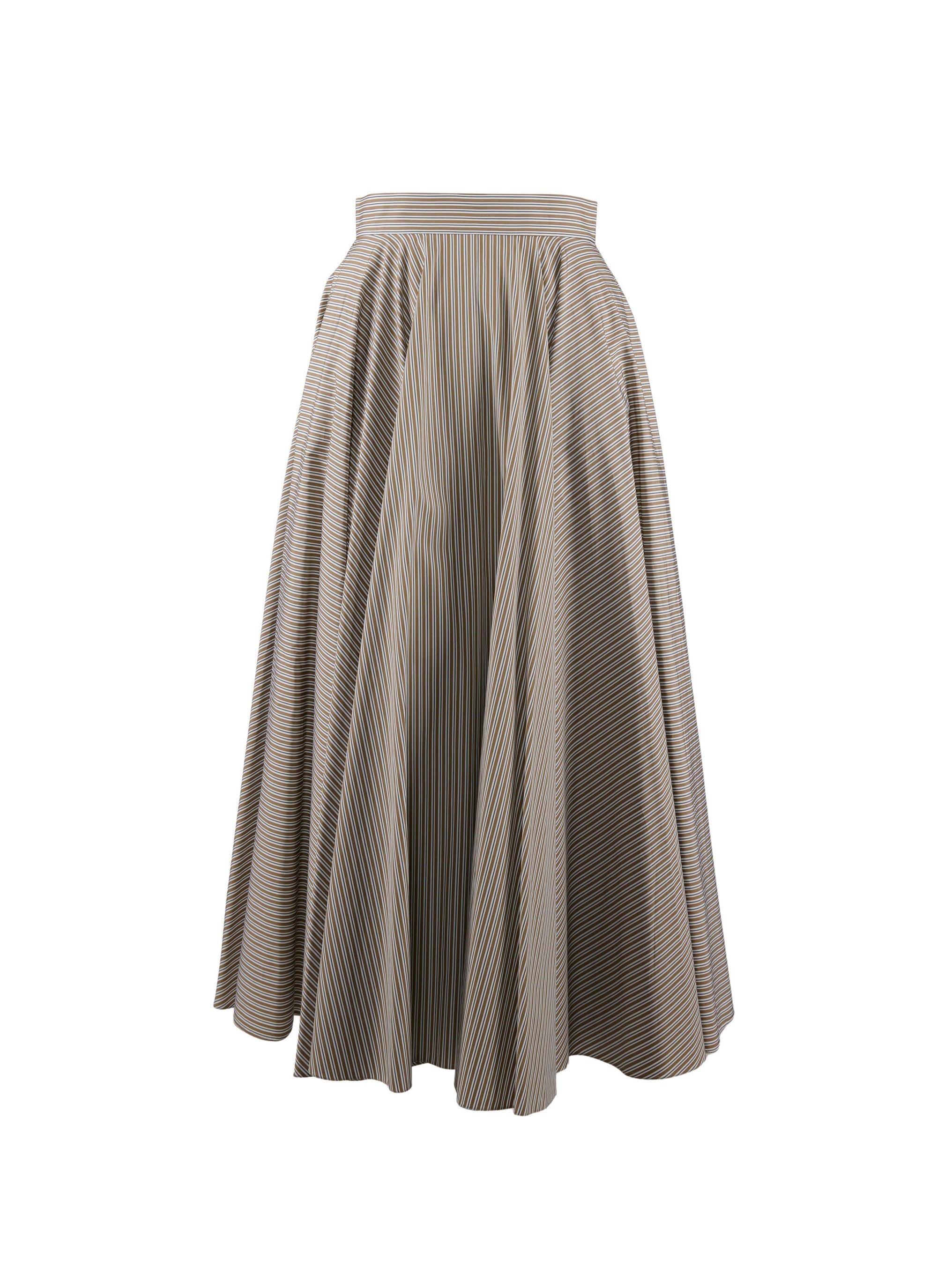 Striped pleated midi skirt - Ochre & White