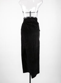 Jupe longue en cuir suede - Noir