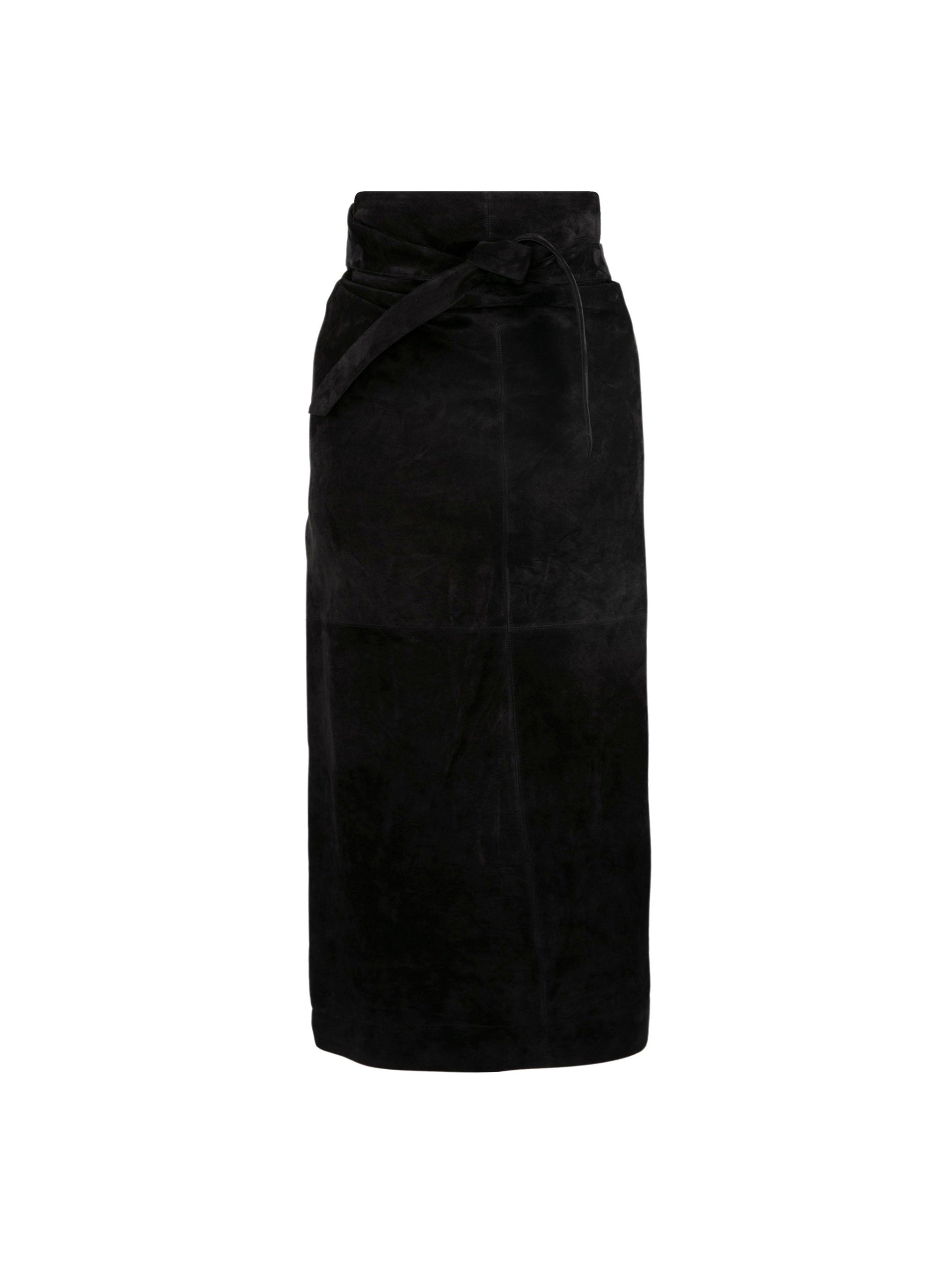 Jupe longue en cuir suede - Noir