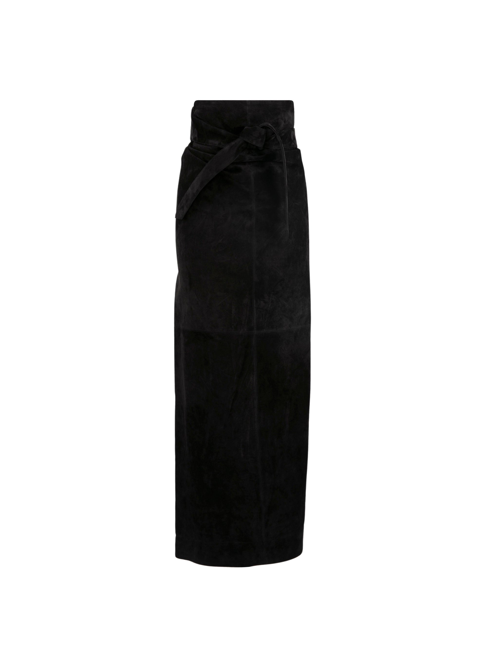 Jupe longue en cuir suede - Noir
