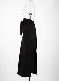 Jupe longue en cuir suede - Noir