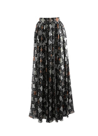 Long silk print skirt - Ivory & Black