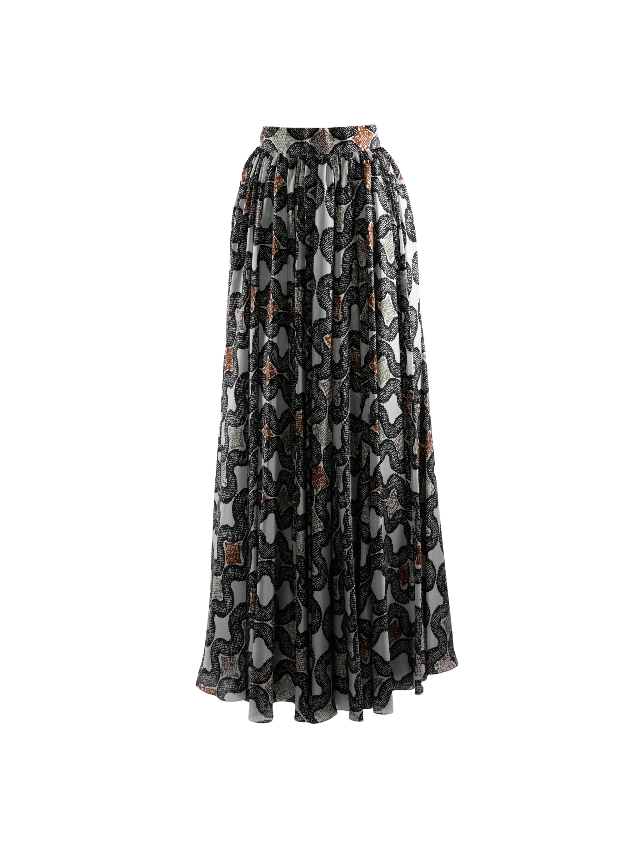 Printed silk maxi skirt - Ivory & Black
