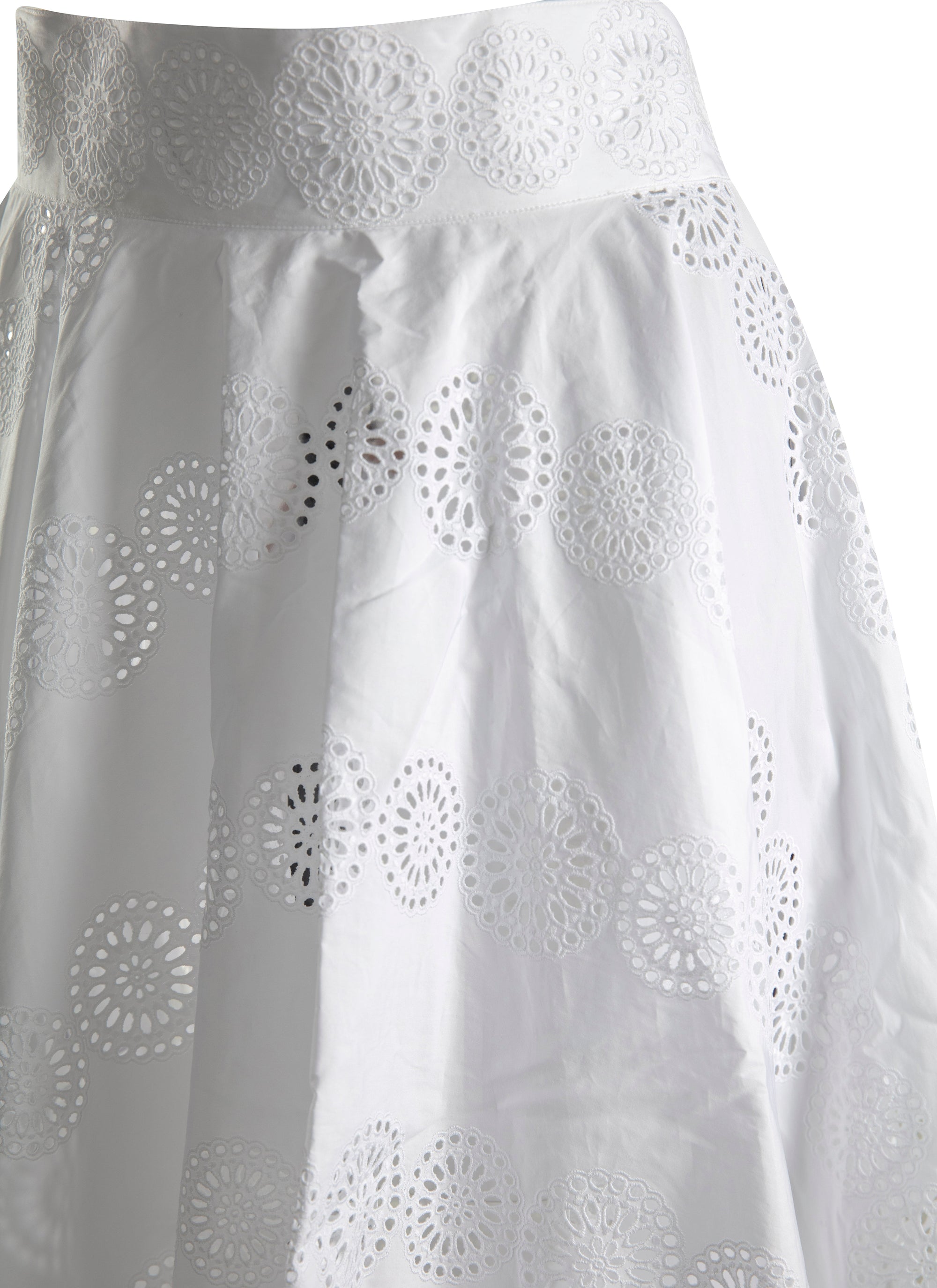Plain midi skirt with perforated details - White