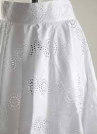 Plain mid-length skirt with perforated details - White