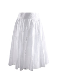 Plain midi skirt with perforated details - White