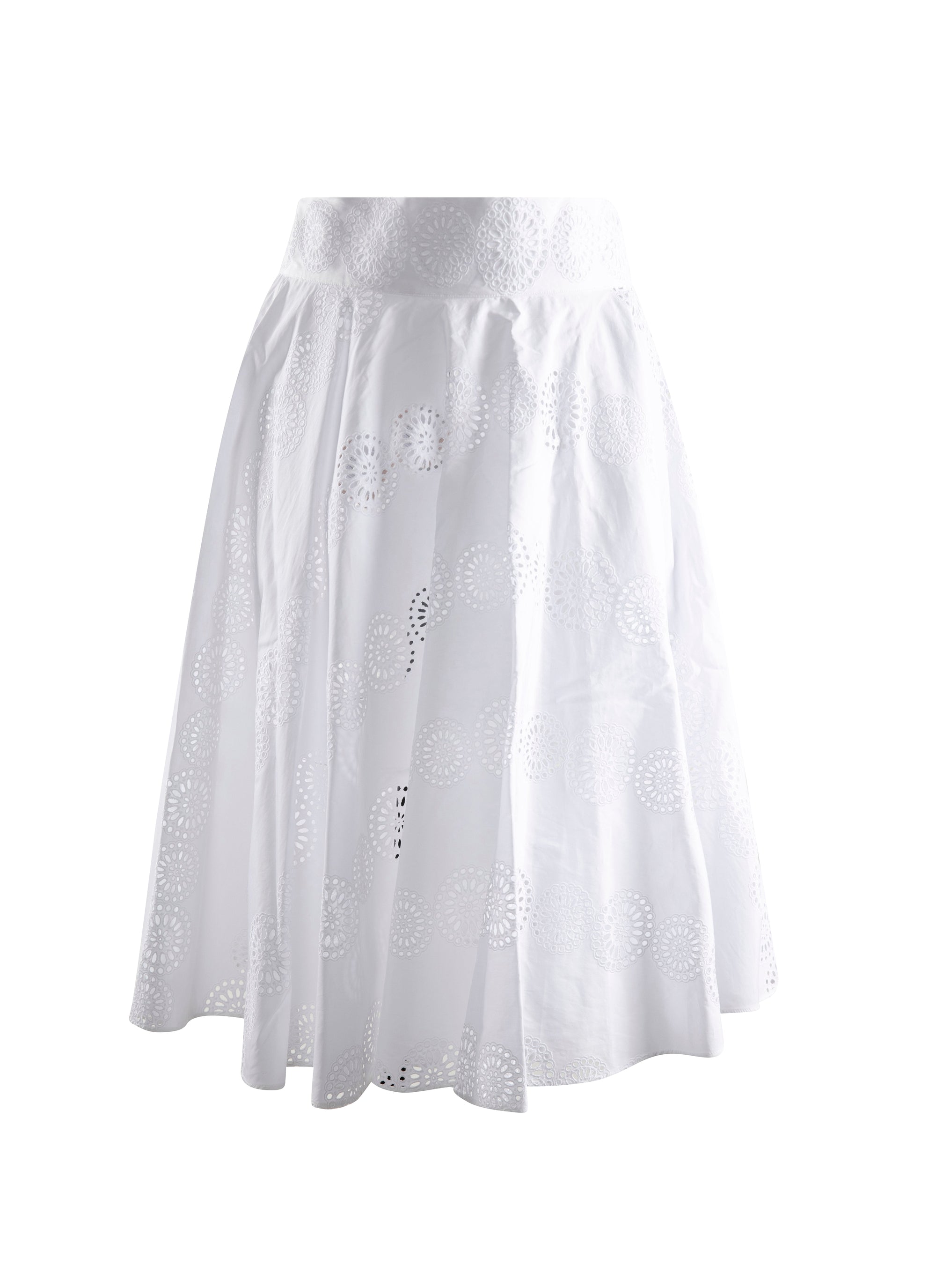Plain midi skirt with perforated details - White