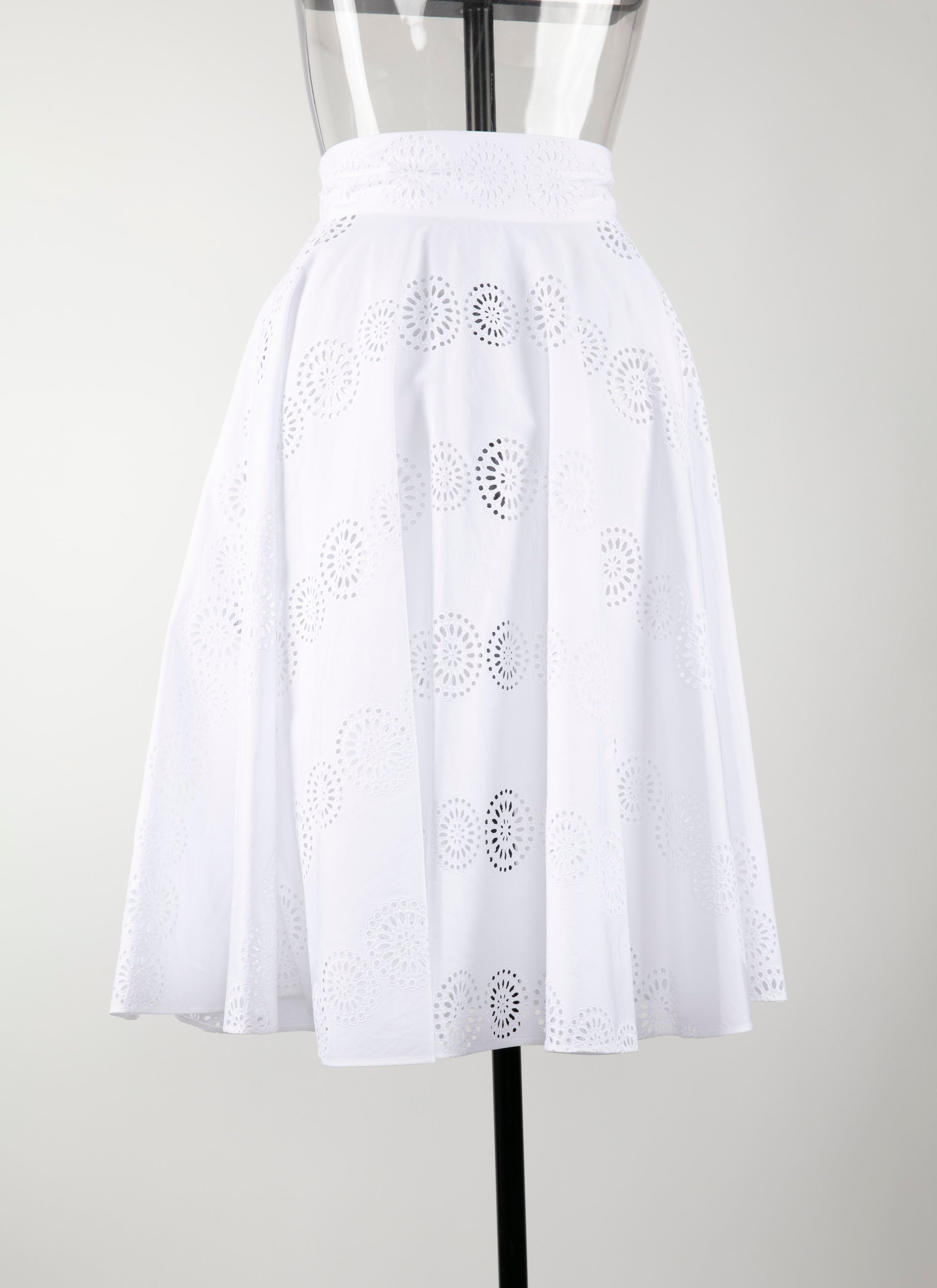 Plain mid-length skirt with perforated details - White