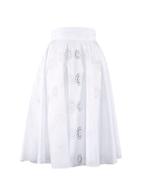 Plain midi skirt with perforated details - White