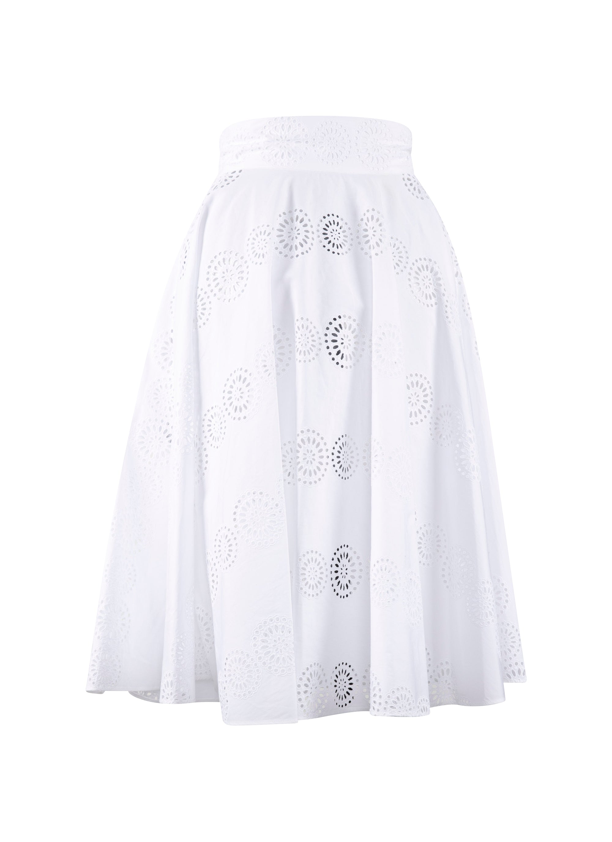 Plain midi skirt with perforated details - White