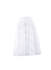 Plain midi skirt with perforated details - White