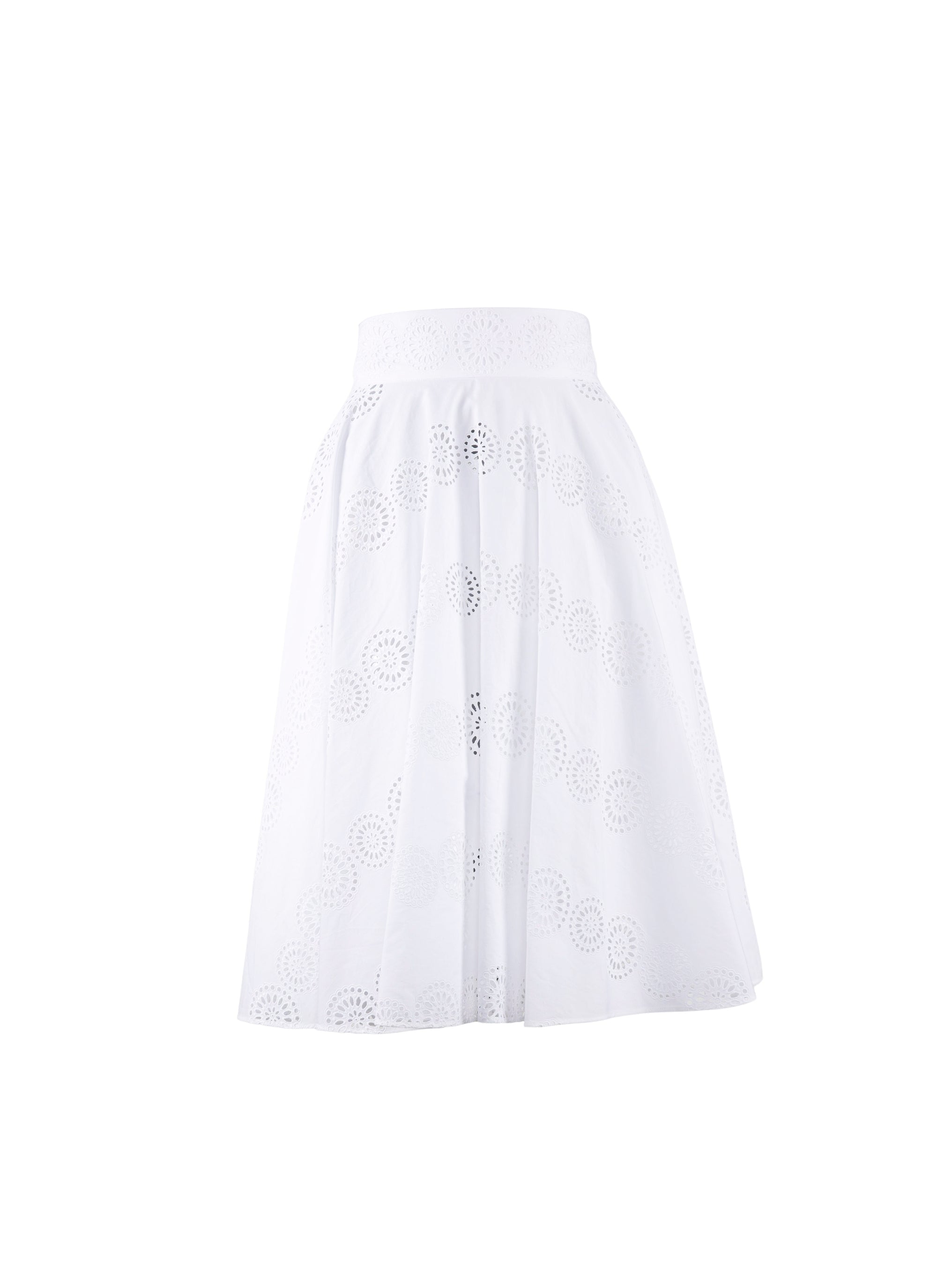 Plain midi skirt with perforated details - White