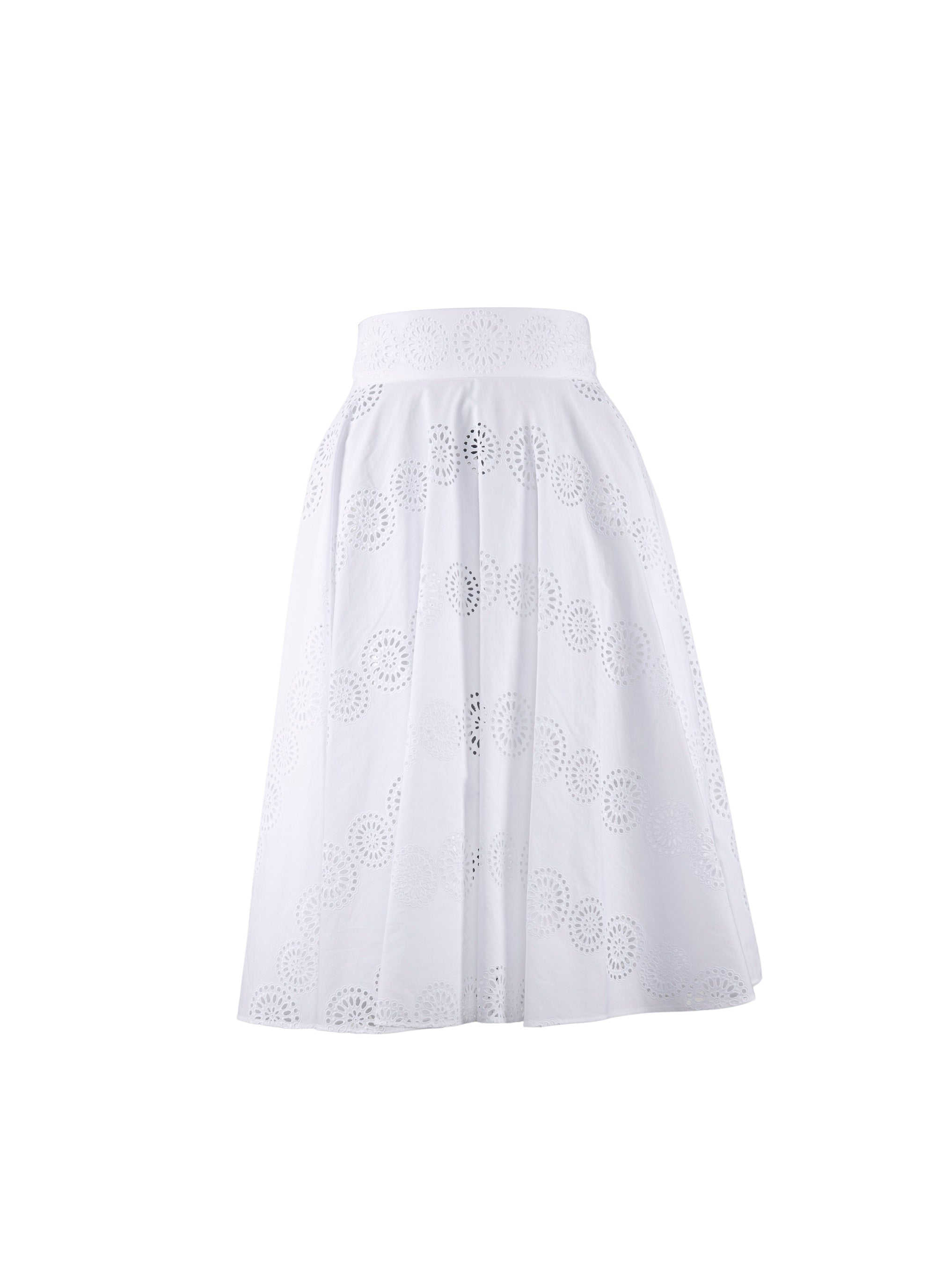 Plain mid-length skirt with perforated details - White