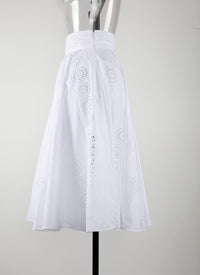Plain mid-length skirt with perforated details - White