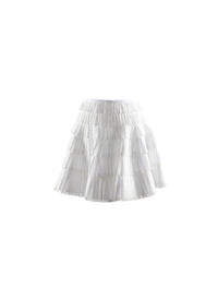 Plain ruffled short skirt with perforated details - White