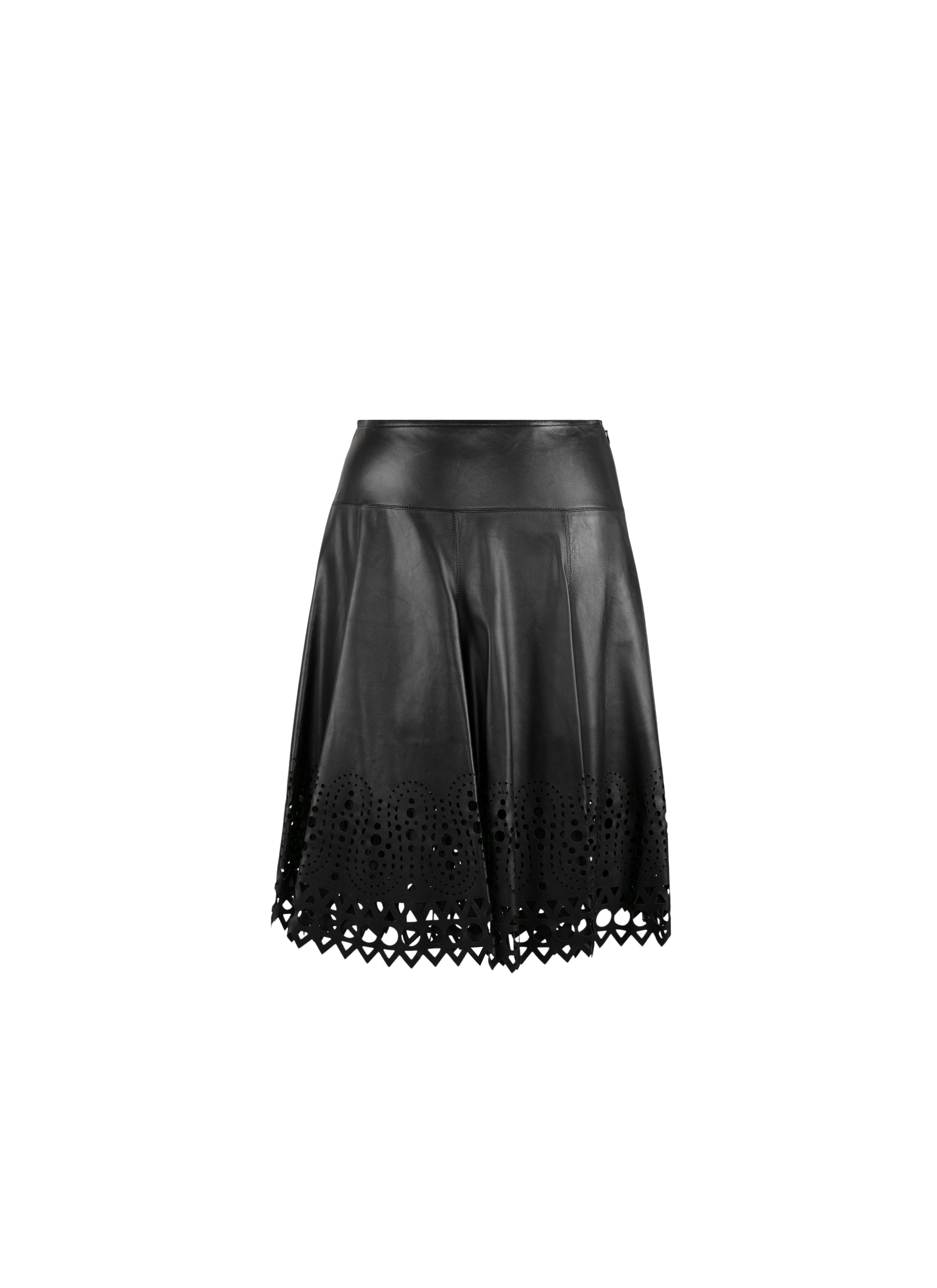 Short skirt with openwork leather trim - Black intense