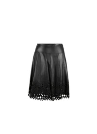 Short skirt with openwork trim in leather - Black