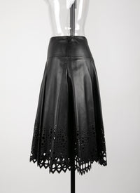 Short skirt with openwork leather trim - Black intense