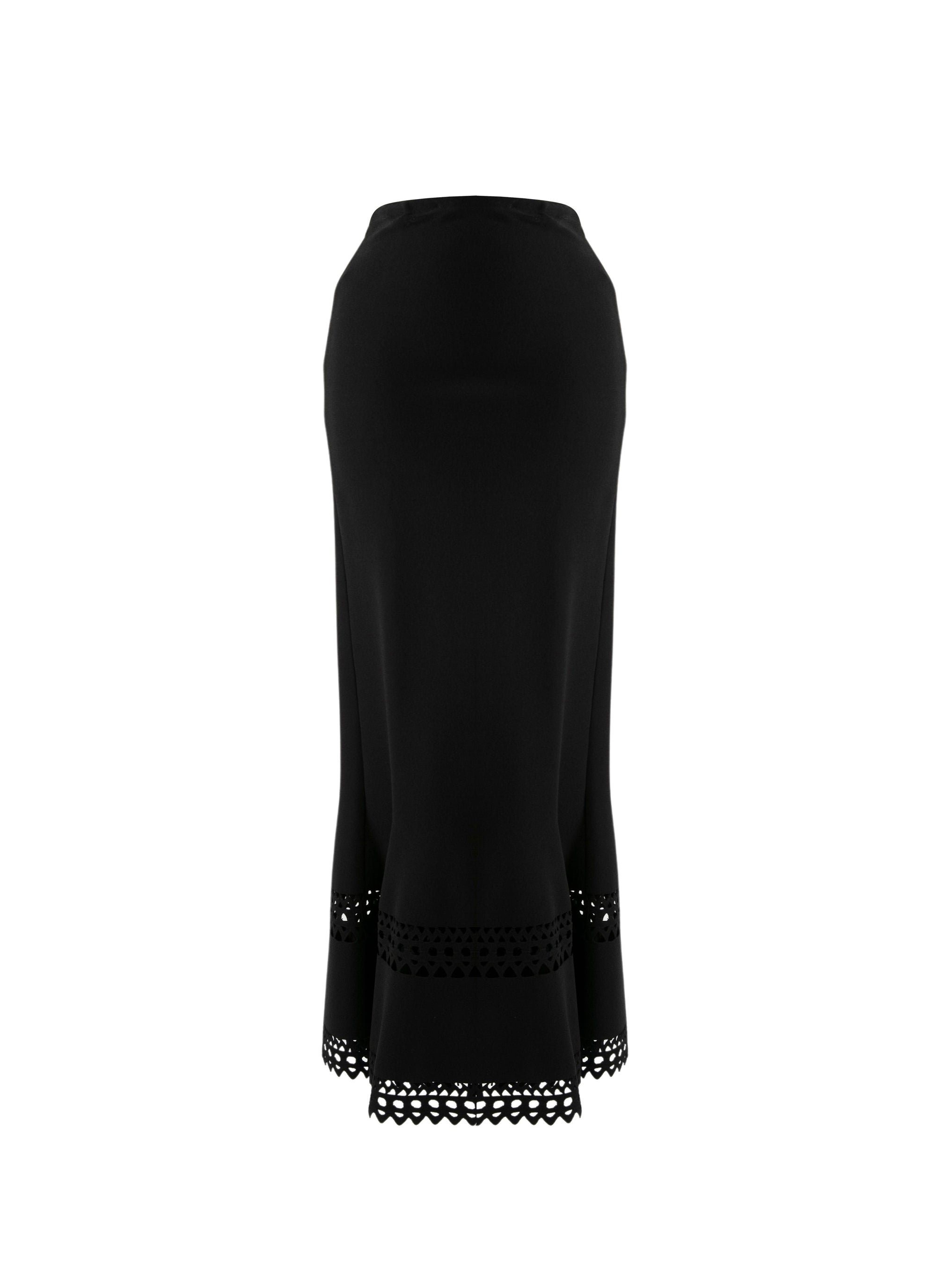 Long flared skirt with openwork details - Black intense