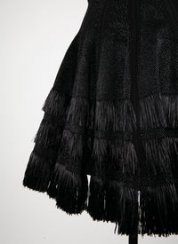 Jupe courte plissée à franges - Noir