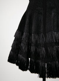 Jupe courte plissée à franges - Noir
