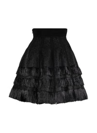 Jupe courte plissée à franges - Noir