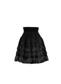 Jupe courte plissée à franges - Noir