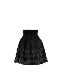 Jupe courte plissée à franges - Noir