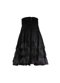Jupe courte plissée à franges - Noir