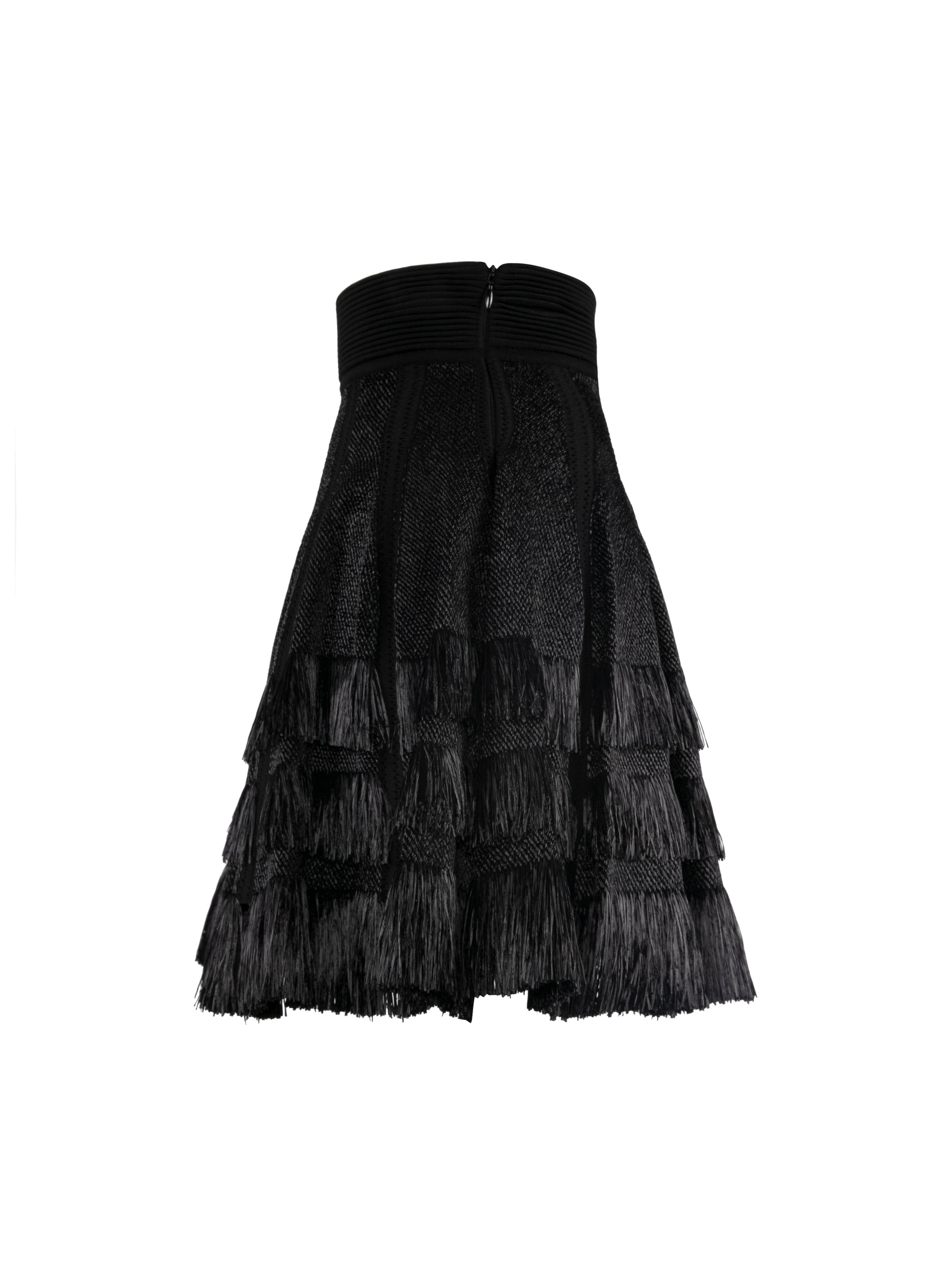 Jupe courte plissée à franges - Noir