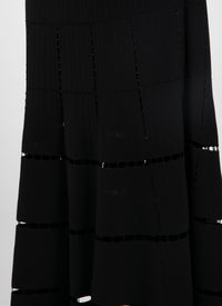 Ribbed long skirt with openwork details - Black intense