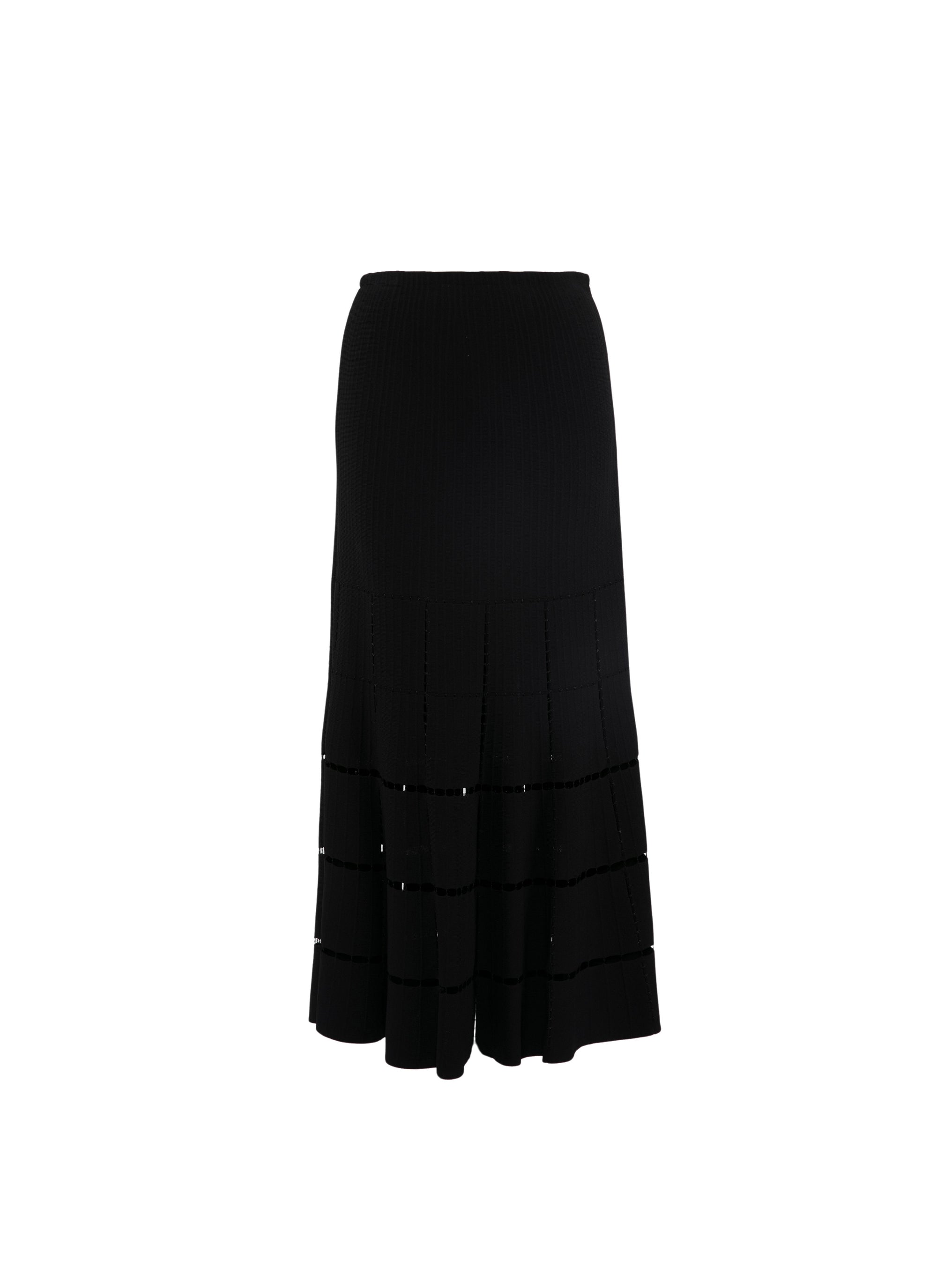 Ribbed long skirt with openwork details - Black intense