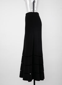 Ribbed long skirt with openwork details - Black intense