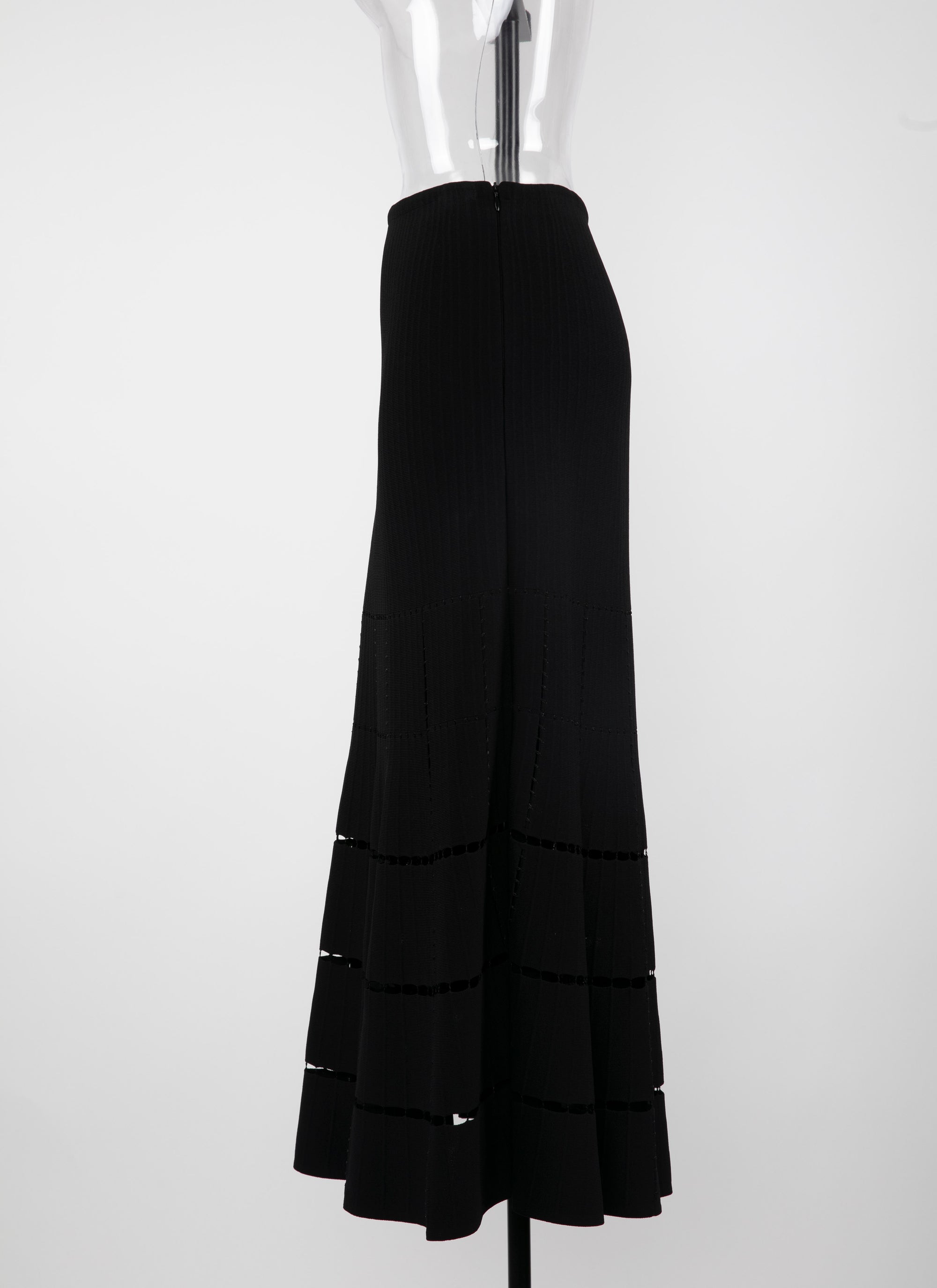 Ribbed long skirt with openwork details - Black intense