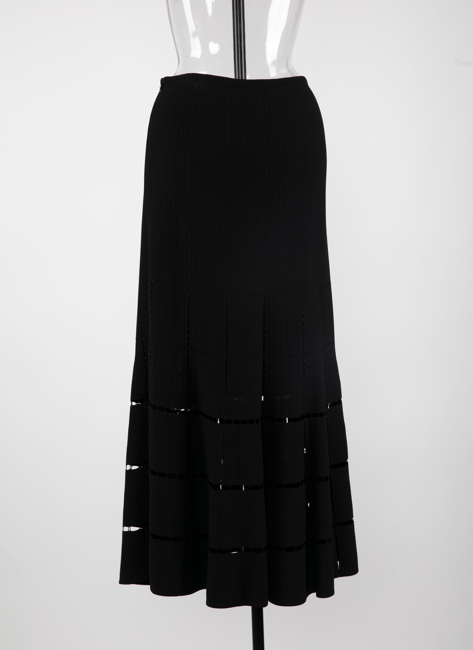 Ribbed long skirt with openwork details - Black intense