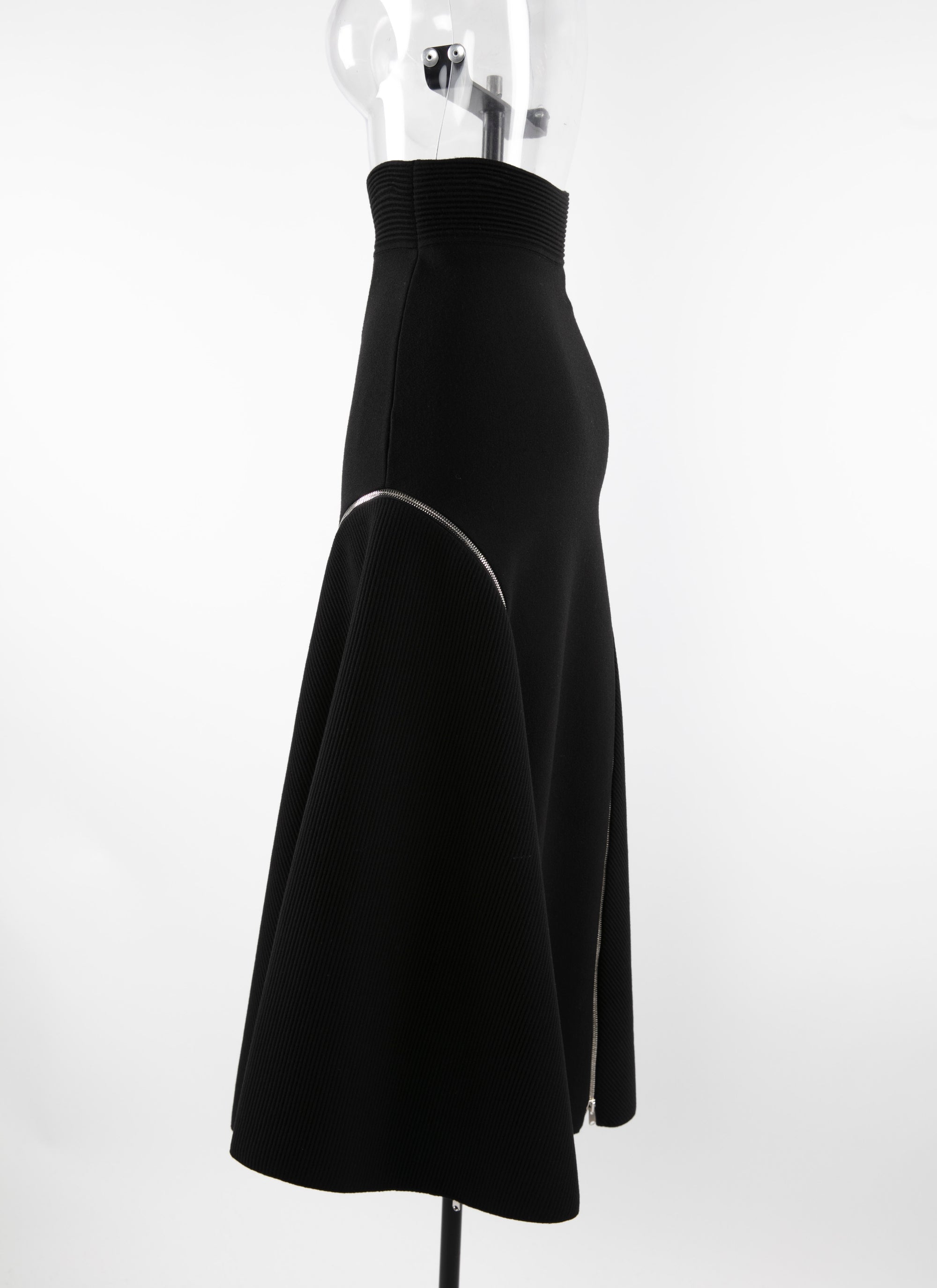 Long skirt in wool with side zip details - Black intense
