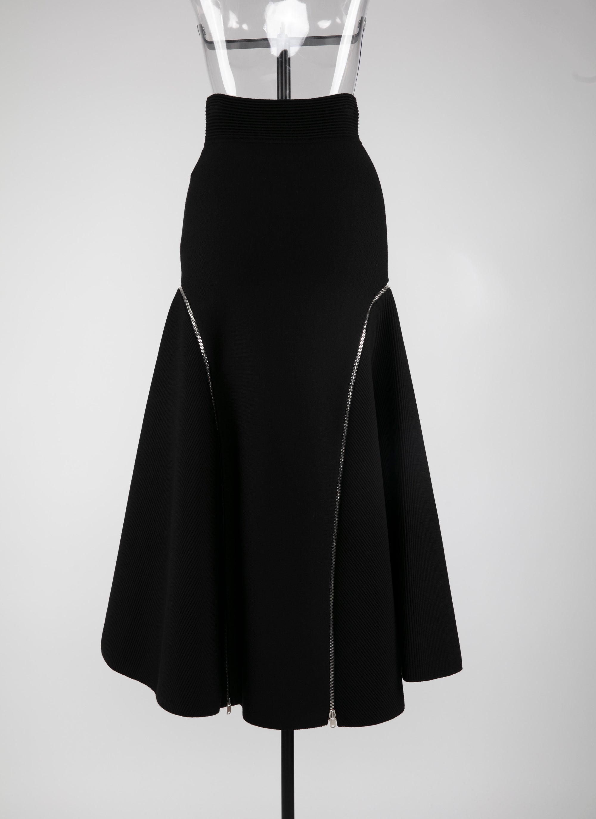 Long skirt in wool with side zip details - Black intense