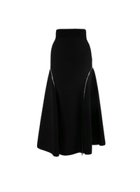 Long skirt in wool with side zip details - Black intense