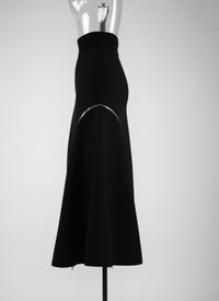 Long skirt in wool with side zip details - Black intense