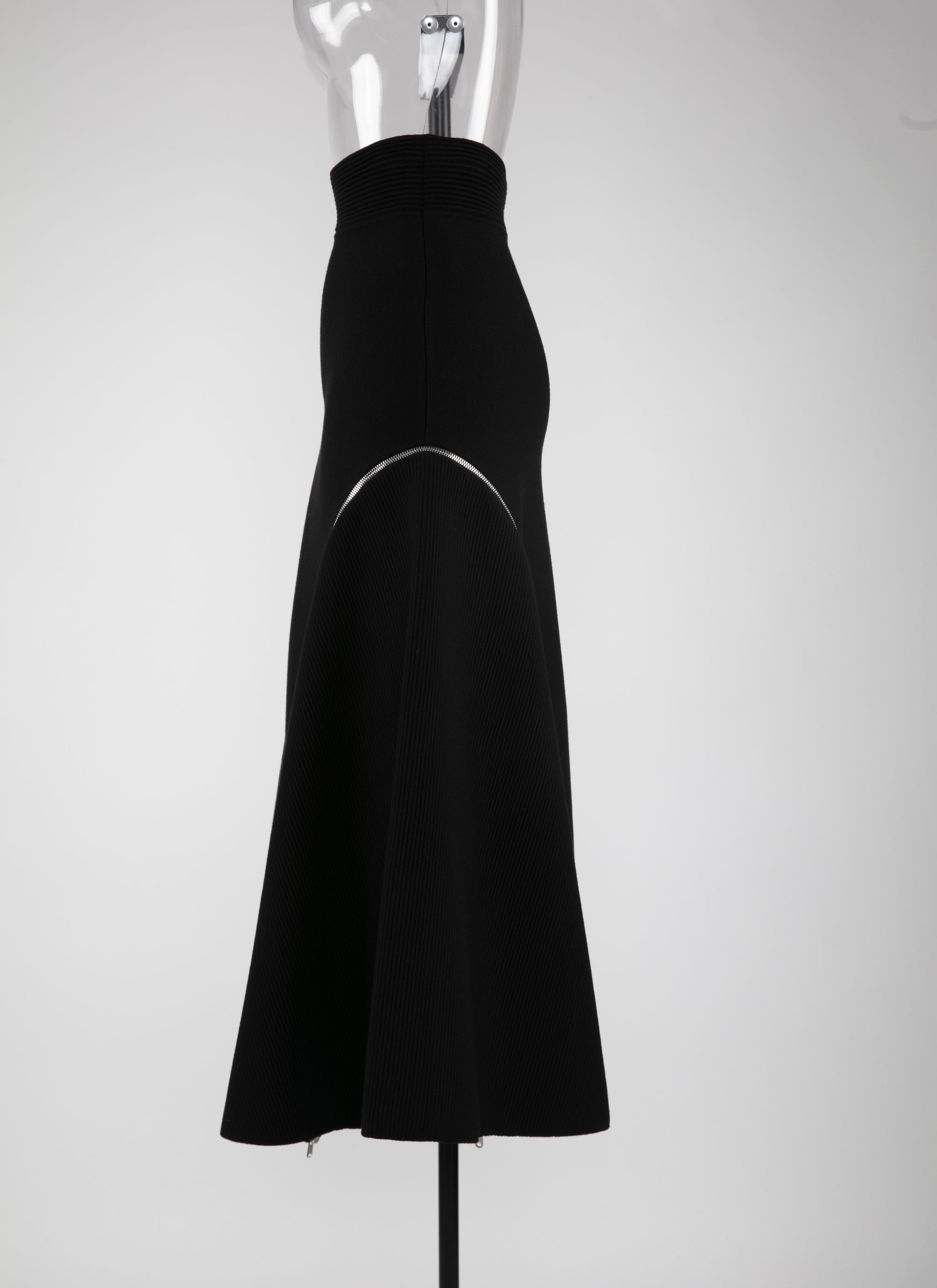 Long skirt in wool with side zip details - Black intense