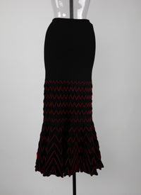 Jupe longue ajustée en laine - Noir & Rouge