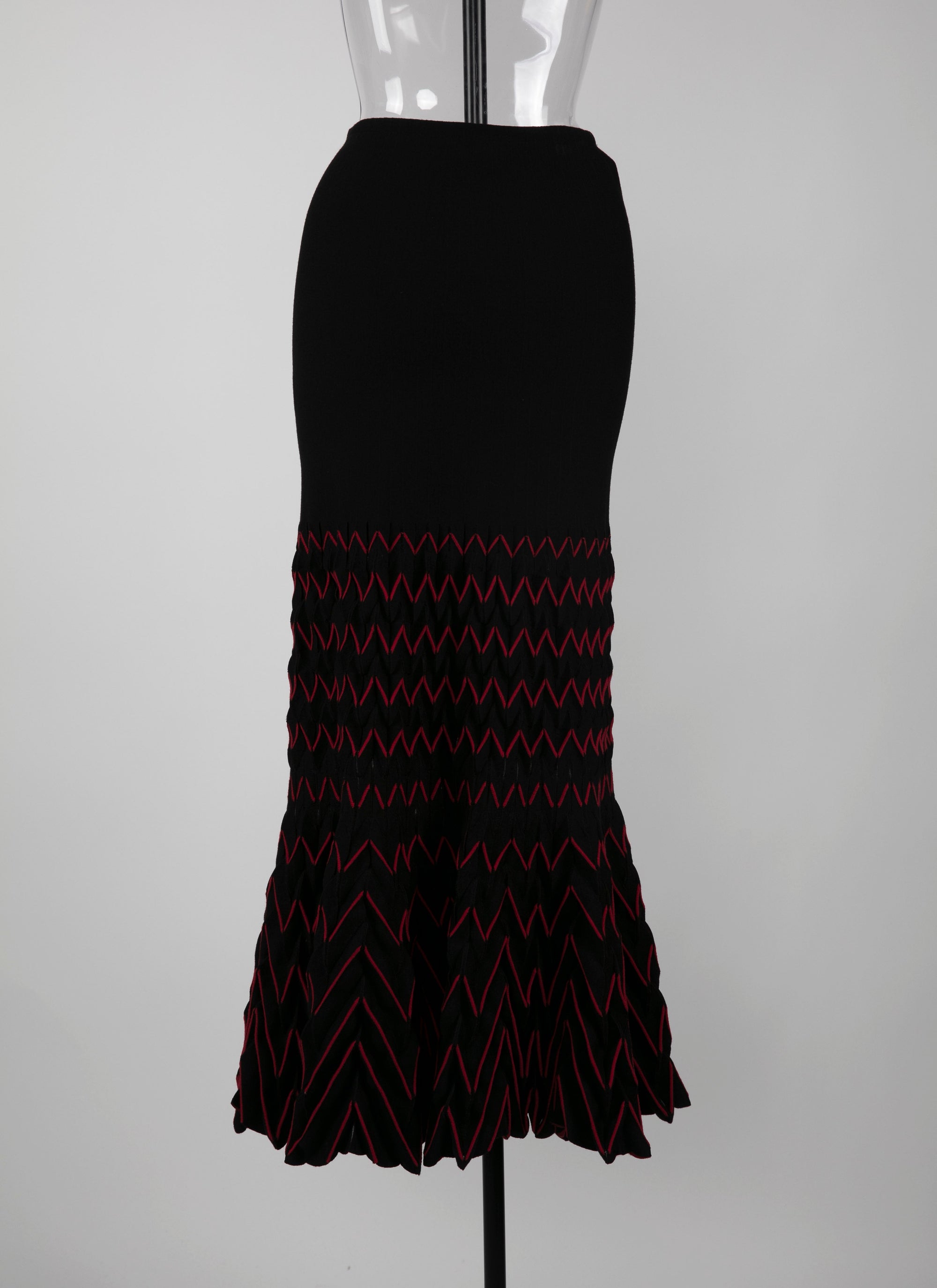 Jupe longue ajustée en laine - Noir & Rouge